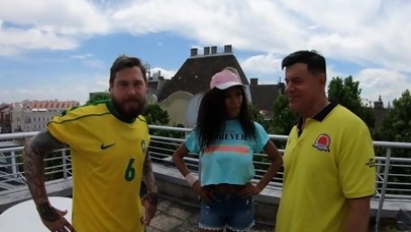 Ebony with huge tits, nasty hard sex with two white males