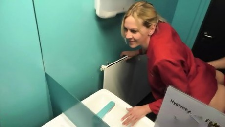 Blonde office slut fucked in company toilet!!