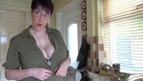 XXX - Busty 56yo Mature Housewife Layla Bird Sucks Your Cock in the Kitchen (POV)