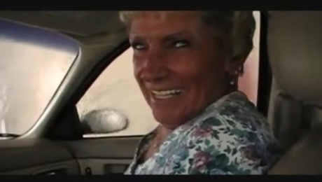 Granny Shirley gives BJ in car wash